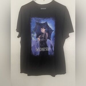 Black Graphic Tee with Umbrella Design